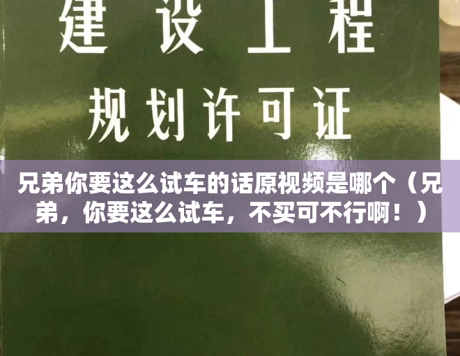 兄弟你要这么试车的话原视频是哪个（兄弟，你要这么试车，不买可不行啊！）